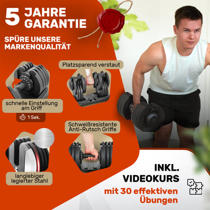 Verstellbare Kurzhantel I Hanteln - 24kg