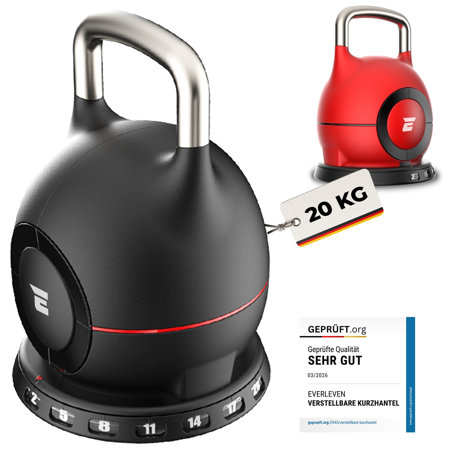 Verstellbare Kettlebell - 20kg (schwarz)