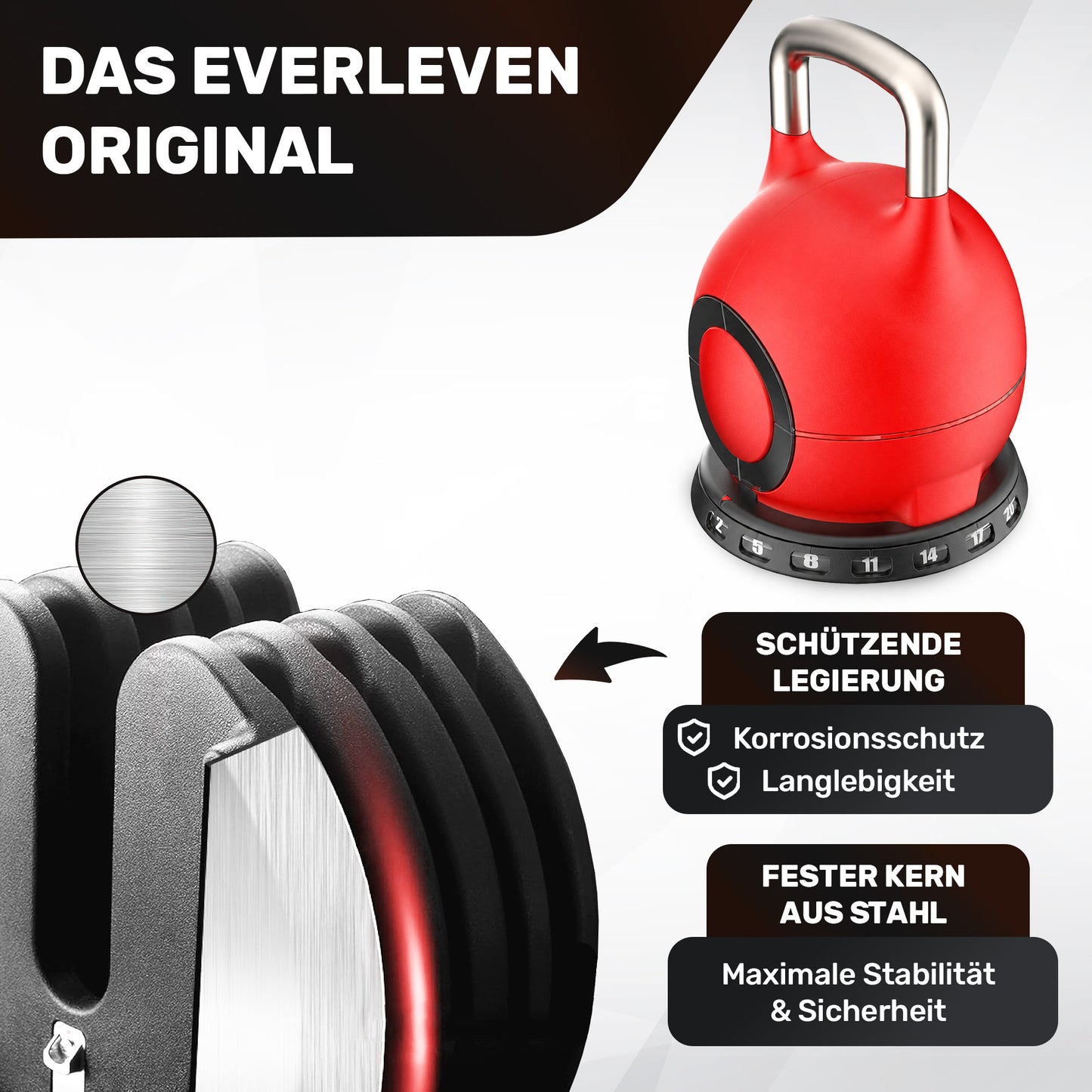 Verstellbare Kettlebell Set - 2x20kg (rot)