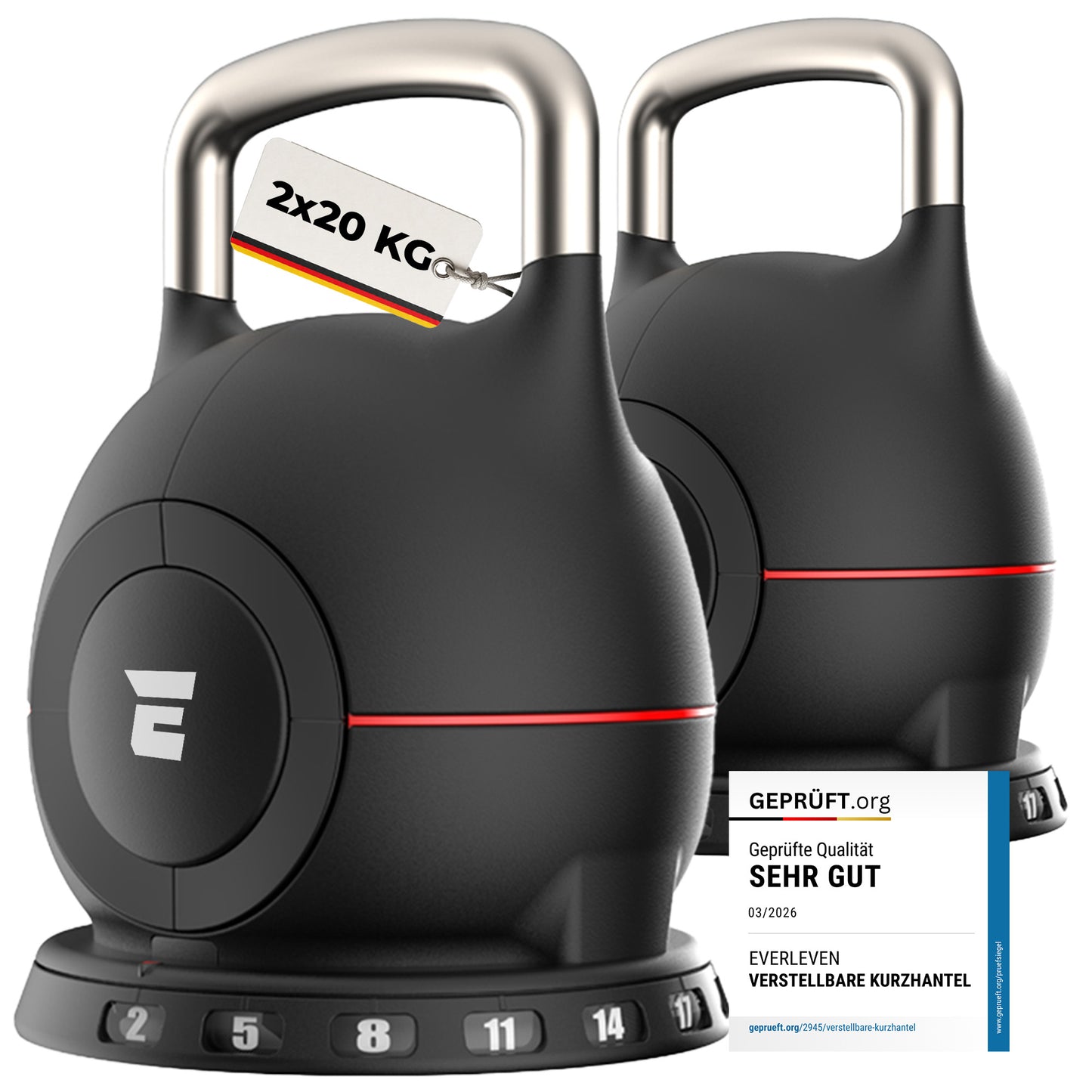 Verstellbare Kettlebell Set - 2x20kg (schwarz)