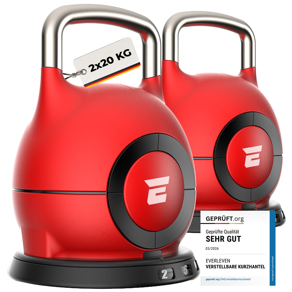 Verstellbare Kettlebell Set - 2x20kg (rot)